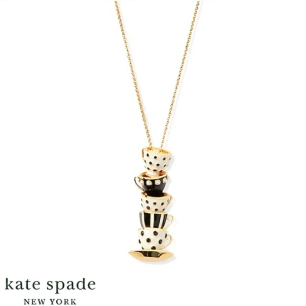 Kate Spade Tea Time Alice In Wonderland Stacked Tea Cups Necklace
